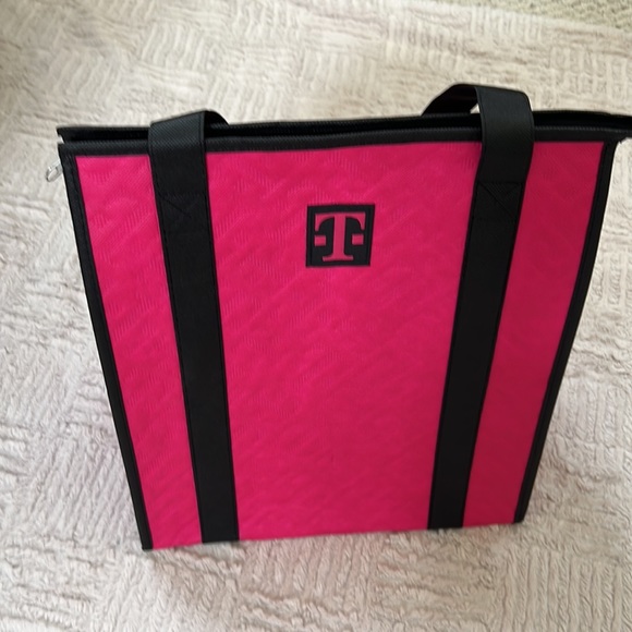 New reusable insulated shopping tote bag with zipper closure pink & black - Picture 10 of 16